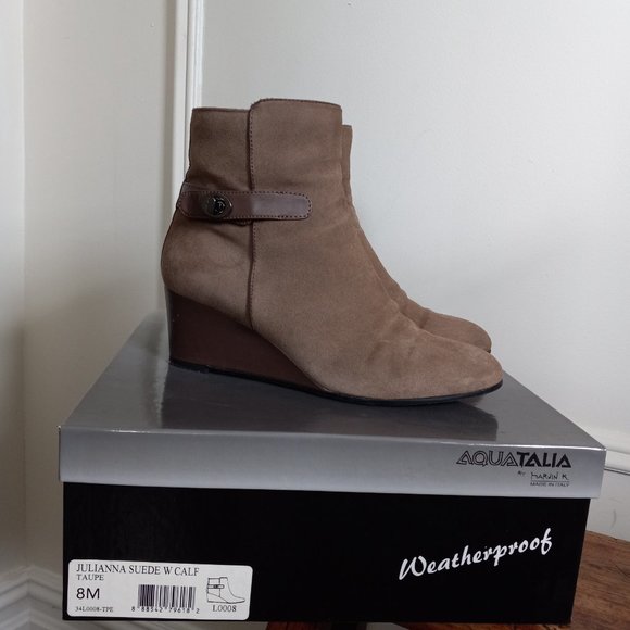 Aquatalia Brown Taupe Suede Wedge Boots Made in ITALY - Picture 1 of 14